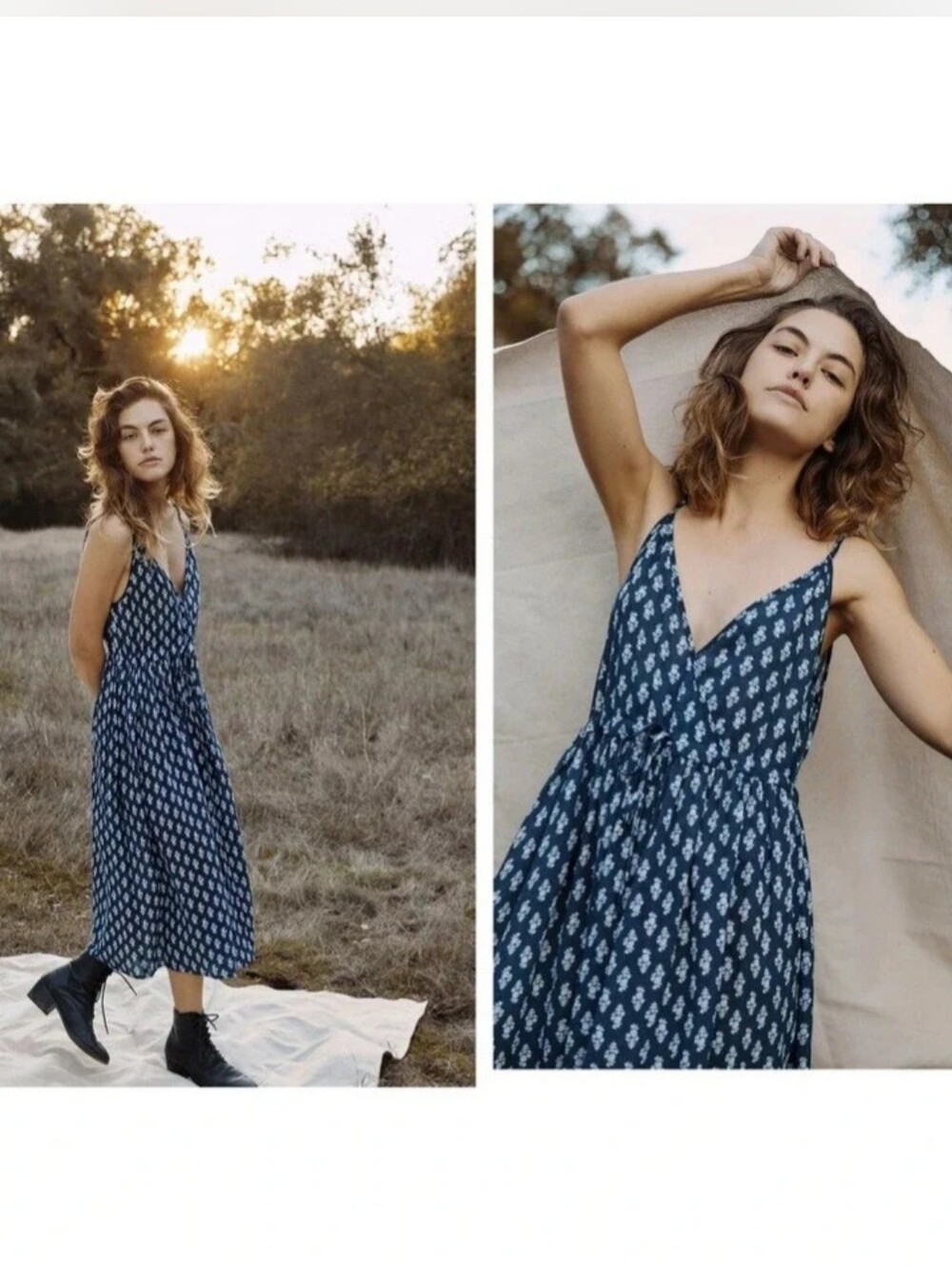 Christy Dawn Lincoln Sea Block Rare Navy Floral Wrap Midi Dress Deadstock Soft